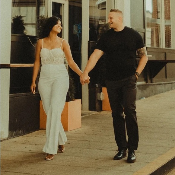 Eloquently Enticing White and Beige Lace Bustier Jumpsuit - Picture 4 of 11